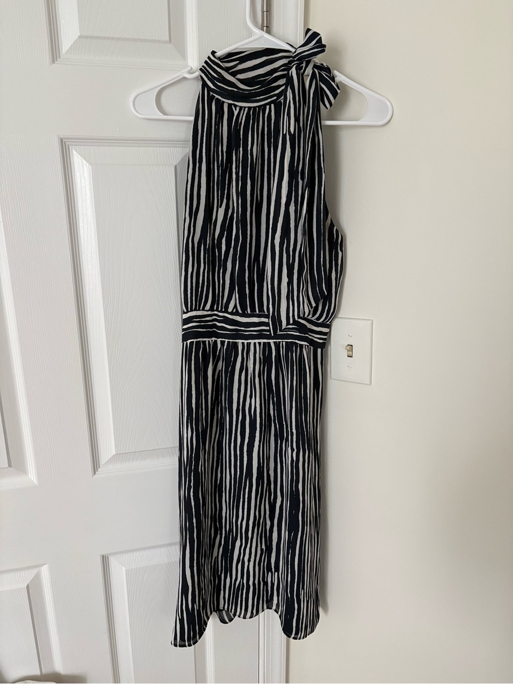 Banana Republic Sleeveless Black & White High-Neck Zebra Stripe Dress
